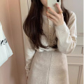 粉色针织开衫女韩版秋冬新款优雅气质软糯毛衣宽松短款圆领薄外套_1 均码 杏色