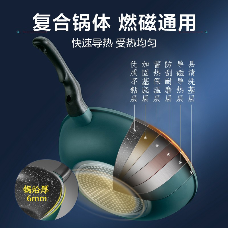 九阳(Joyoung))火红环炒锅不粘锅麦饭石点色炒菜锅28cm平底煎锅电磁炉燃气明火通用烹饪锅具 [火红环感温]不粘锅