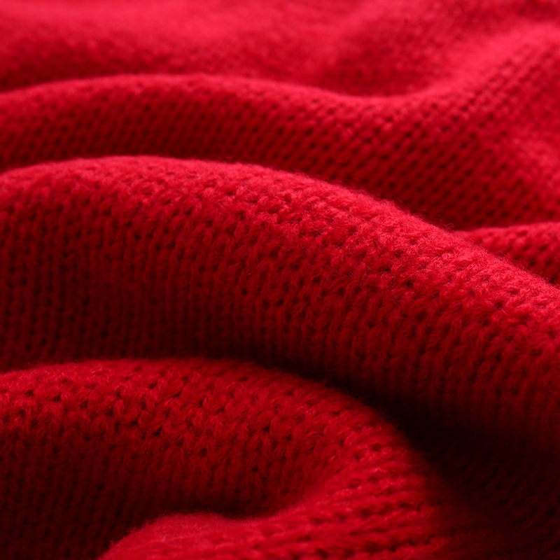 班俏banqiao重工毛衣开衫女秋冬加厚粗毛线红色樱桃宽松外穿学院风