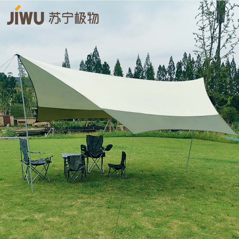 苏宁户外超大涂银天幕布六角超轻防雨防晒野外沙滩遮阳棚露营凉棚多种搭建高清大图