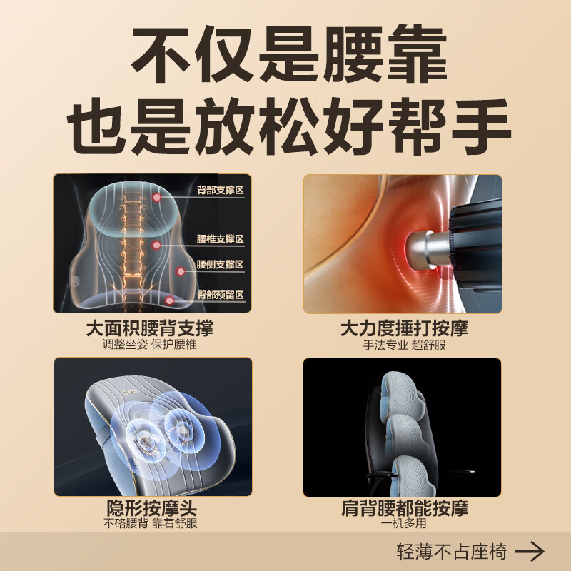 SKG 腰部按摩垫T3多模式腰椎背部双头捶打[环抱护腰捶打按摩]T3时尚款按摩腰靠蓝灰色/1个