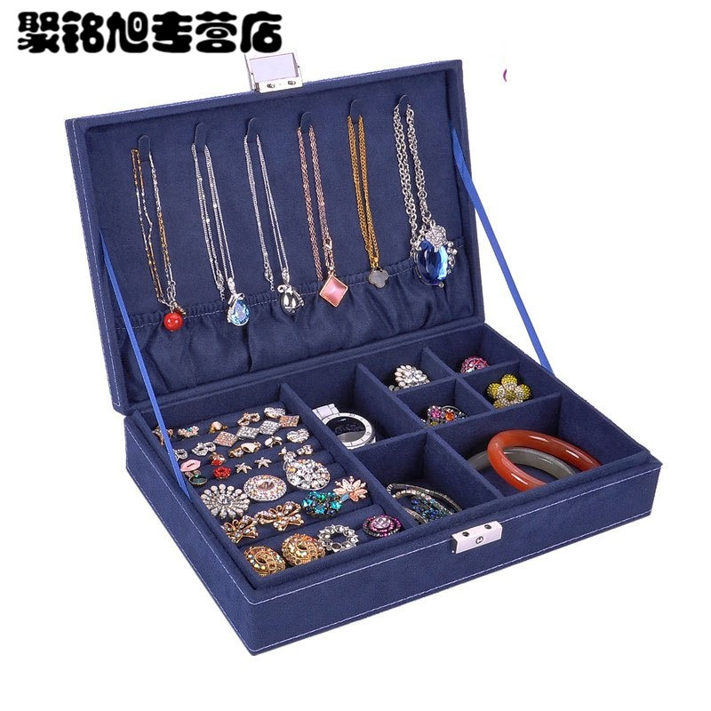 首饰盒绒带锁公主欧式木质手饰品耳环戒指耳钉收纳盒简约多功能创意生活日用家庭整理收纳用品储物盒首饰盒