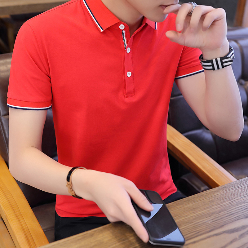 JPDUN吉普盾新款夏装男士翻领polo衫夏季短袖T恤男丅纯棉带领合体型上衣 XXL 红色