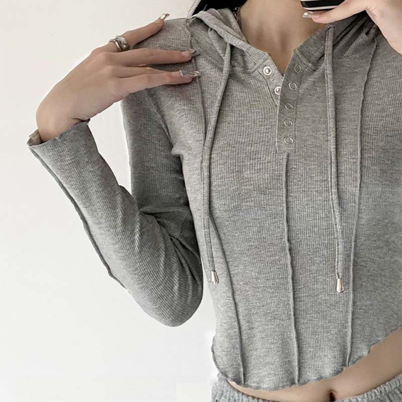 辣妹长袖t恤女春秋2023新款修身小个子又甜又辣短款紧身鱼骨上衣