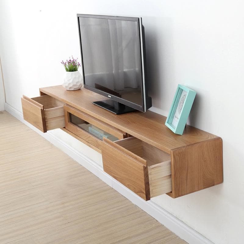 森美人实木电视柜吊柜墙壁柜简约白橡木机顶盒置物架卧室挂墙式悬挂胡桃图片