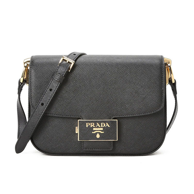 预订 PRADA 普拉达 Emblème 口盖包 单肩包 斜挎包 方扣LOGO十字纹皮1BD217