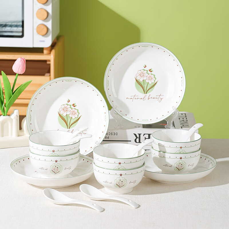 唐惠 釉下彩中式复古唐山陶瓷碗盘 花语16头 TH-61316 / 套