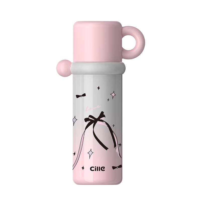 希乐儿童保温杯女生高颜值316不锈钢吸管杯学生上学便携水杯 蝴蝶粉