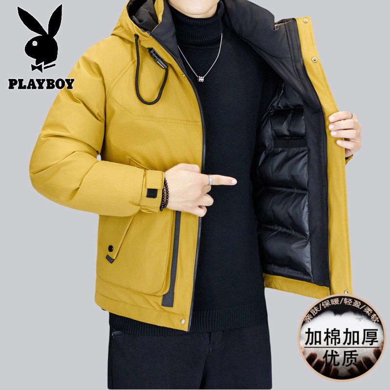 花花公子新款高品质冬季新款户外帅气防寒服三防连帽加厚羽绒棉男装夹克外套_32高清大图