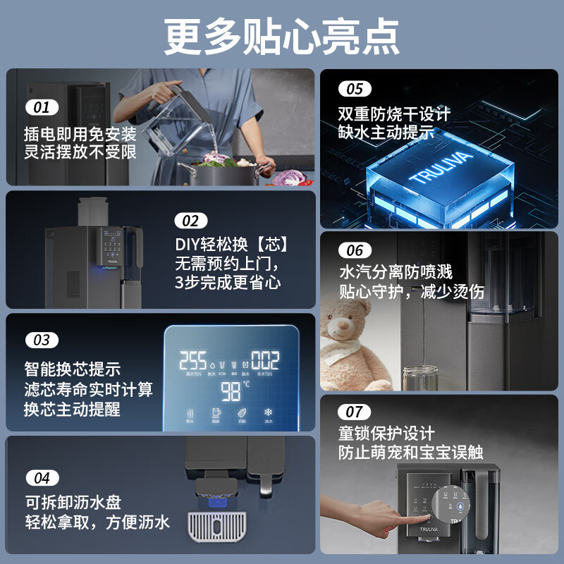 沁园(TRULIVA)免安装RO反渗透过滤台式净饮机冷热一体家用加热净水器饮水机即热直饮净水机家电CR-Z7170高清大图