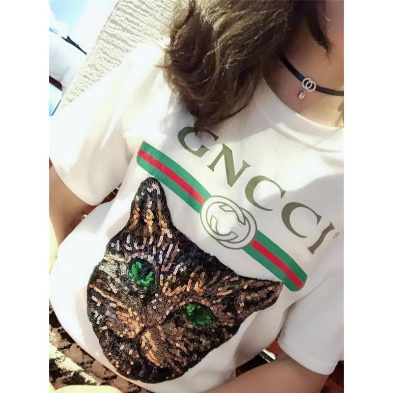 2018夏季短袖T恤女纯棉新款韩版圆领印花大码宽松白色半袖体恤黑刺绣