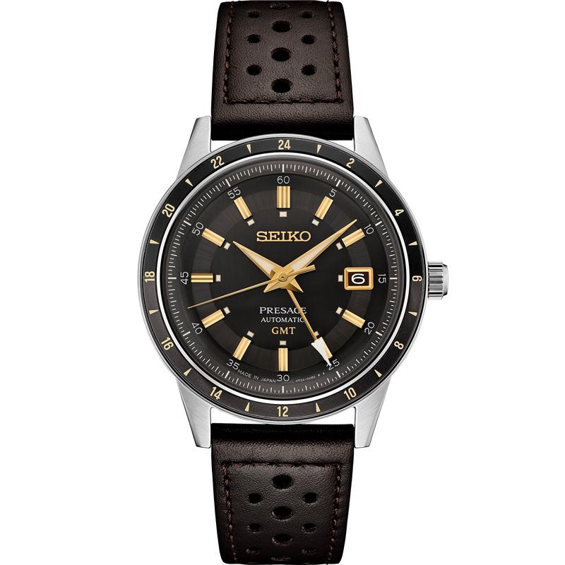 SEIKO/精工 中性手表 Presage系列GMT时尚奢华皮带黑盘商务休闲自动机械腕表