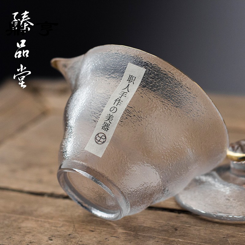 鼎亨纯手工玻璃盖碗 加厚耐热三才盖碗泡茶器功夫茶具锤纹 日式手