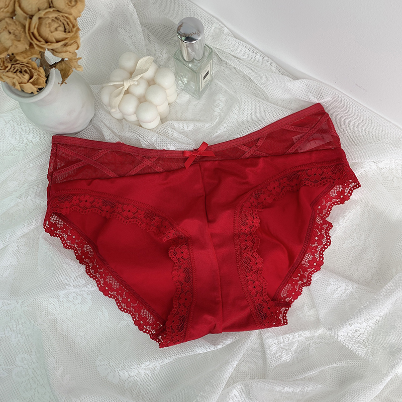 可莉允本命年大红色内裤女蕾惑性感结婚牛年女士三角裤头棉档内裤