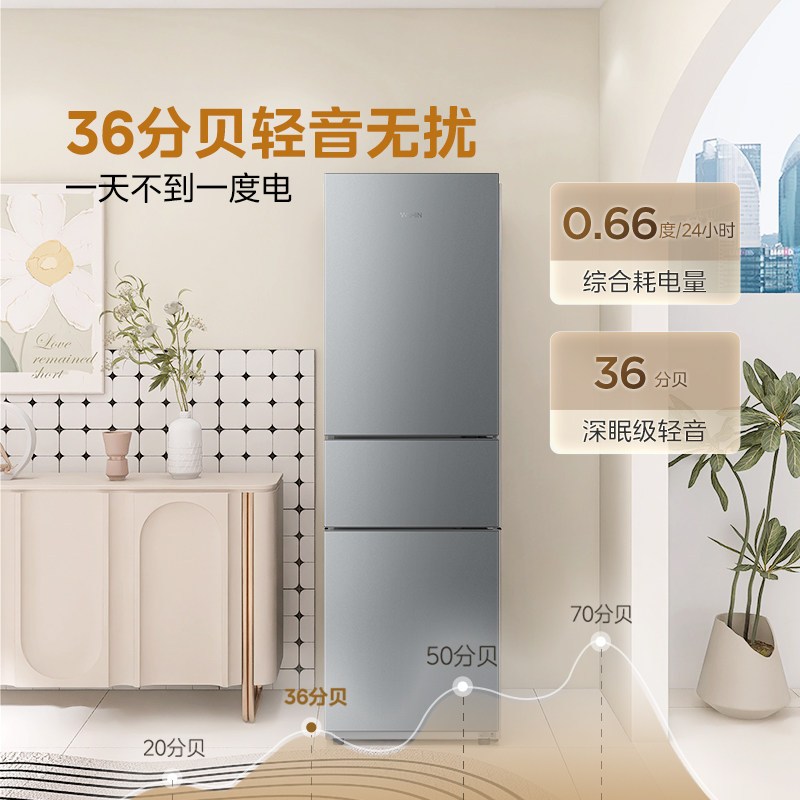 华凌美的冰箱出品223三门电冰箱节能低音三门三温三开门小型家用出租房优选冷冻冷藏小冰箱HR-223T 2204高清大图