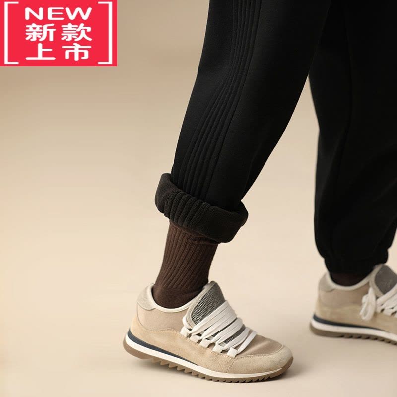 可莉允童装冬季新品男女儿童亲子黑色松紧腰加绒保暖棉质束脚运动裤保暖裤图片