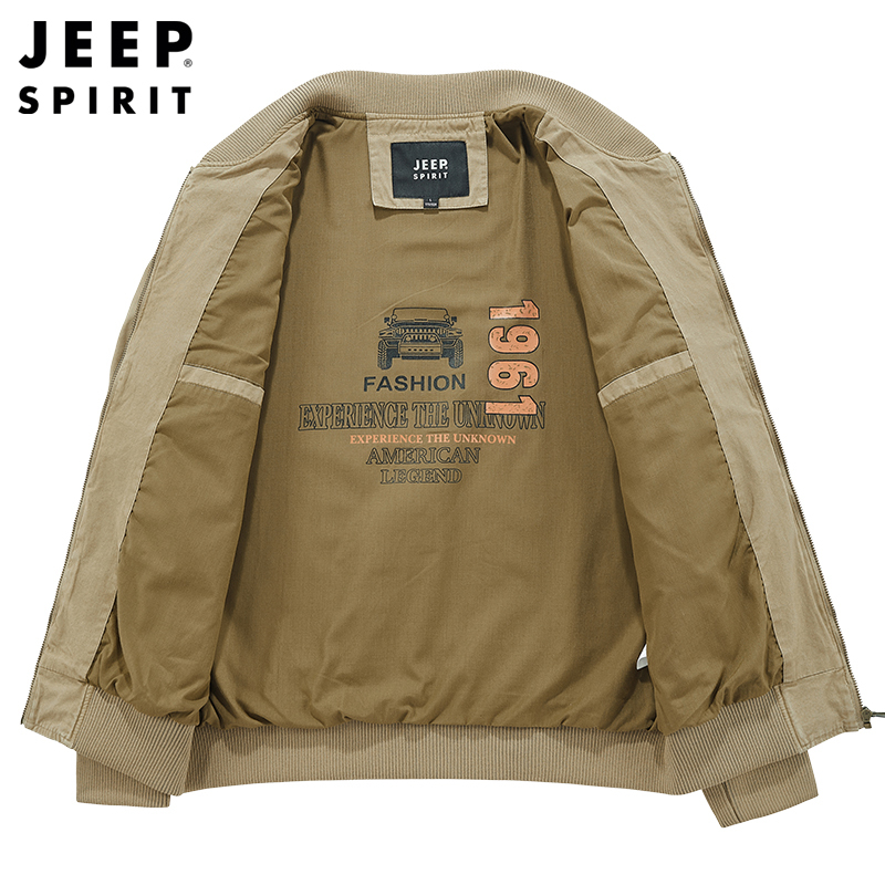 JEEP SPIRIT吉普外套男2021秋季复古休闲潮流男士夹克百搭夹克工装宽松纯色外套