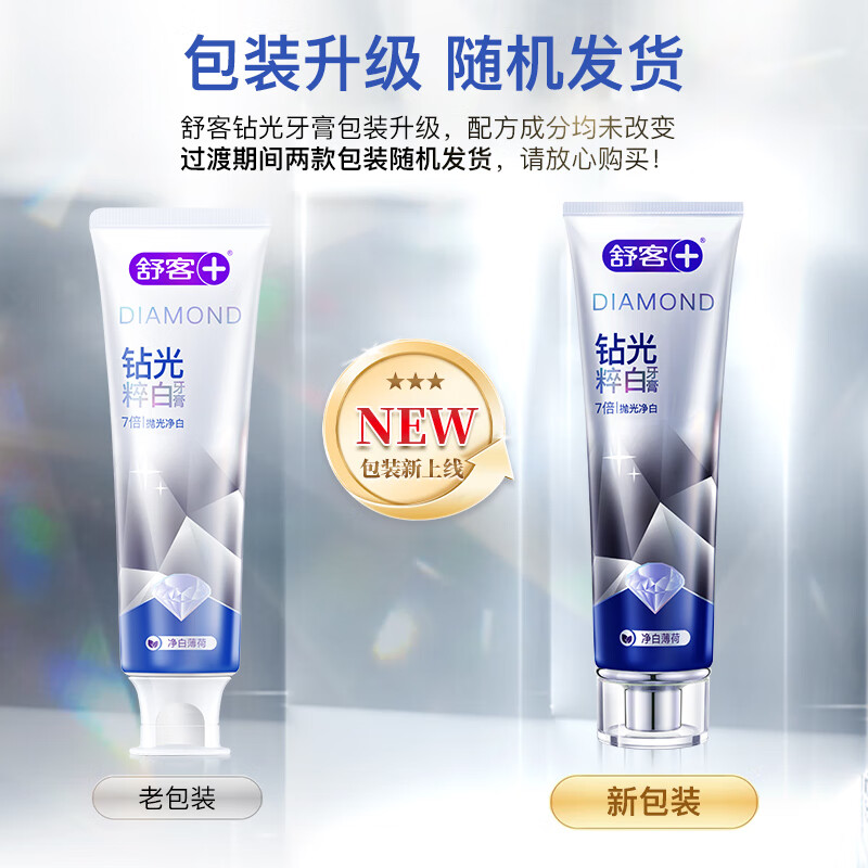舒客钻光粹白牙膏(净白薄荷香型)120g*1+酵素美白牙膏(冰沁白桃)120g*1+酵素美白牙膏(星沙樱花)120g*1高清大图