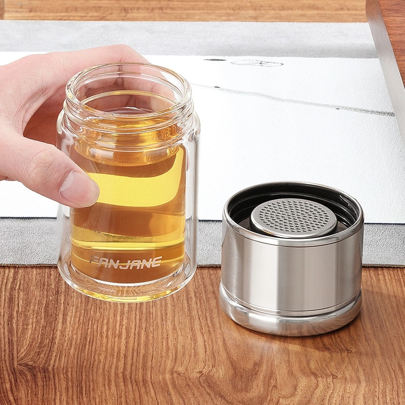 便携水分离泡茶双层玻璃杯200