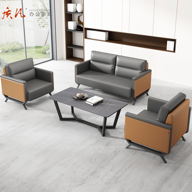 质凡贵宾单人沙发高档办公沙发组合 1+1+3+岩板Y款茶几