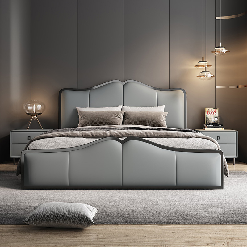 8米真皮床主卧双人皮床简约大小户型床皮艺高档婚床 qimsv0029-2