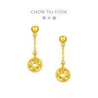 周大福爆闪鱼鳞满天星铜钱币足金黄金耳钉女礼物(工费:280计价)EOF1539 足金约2.30g