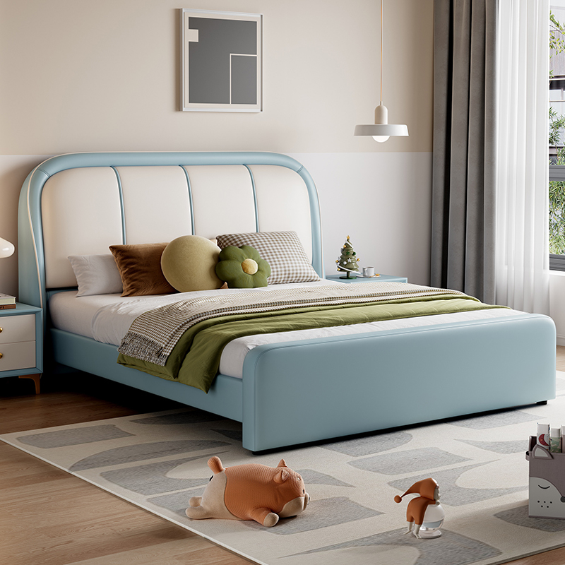 儿童床双人床男孩轻奢1.5米皮床青少年女孩公主单人床现代简约