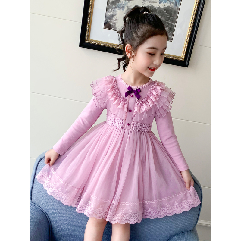 连衣裙秋装新款小女孩洋气公主裙洛丽塔加绒蕾丝冬裙儿童裙子裙子童