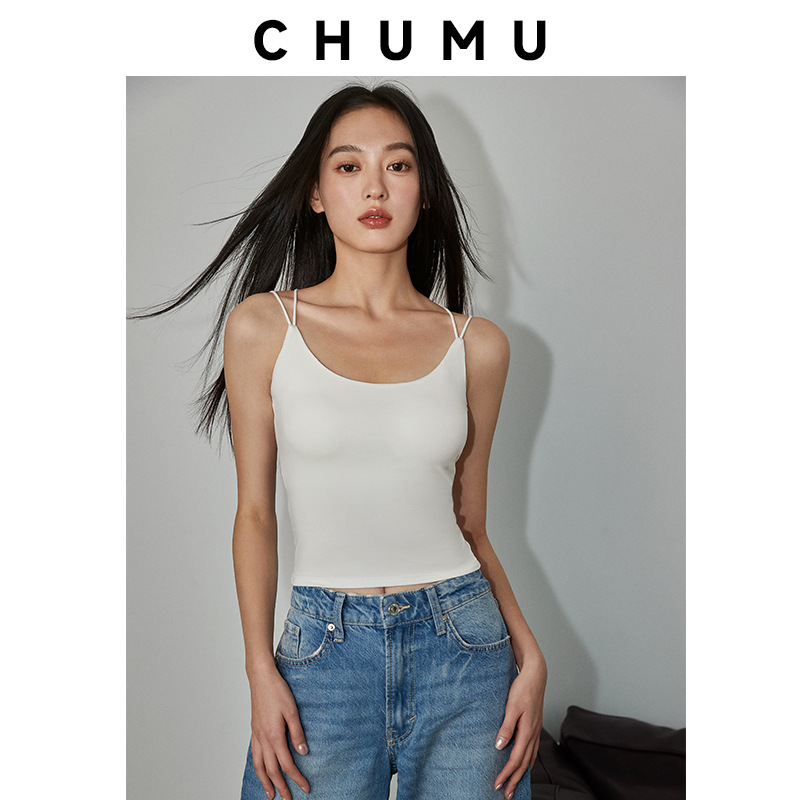 交叉美背吊带背心女带胸垫女内搭外穿小性感露脐五指固定杯可机洗_1