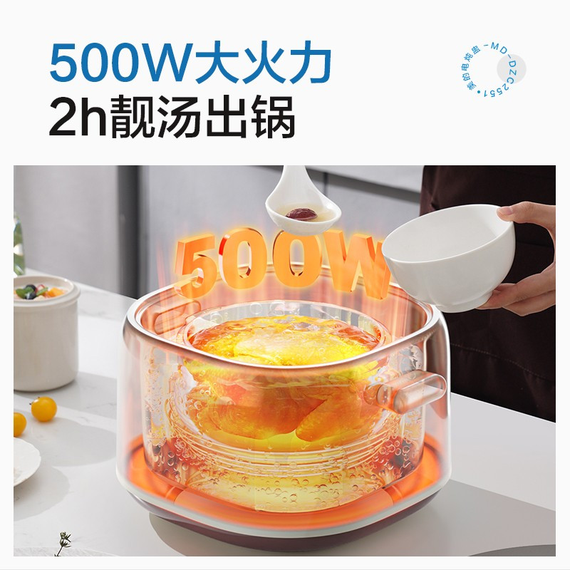 美的(Midea)电炖锅电炖盅煲汤锅炖汤锅婴儿辅食锅 隔水炖 养生锅一锅五胆白瓷内胆2.5L MD-ZC2551