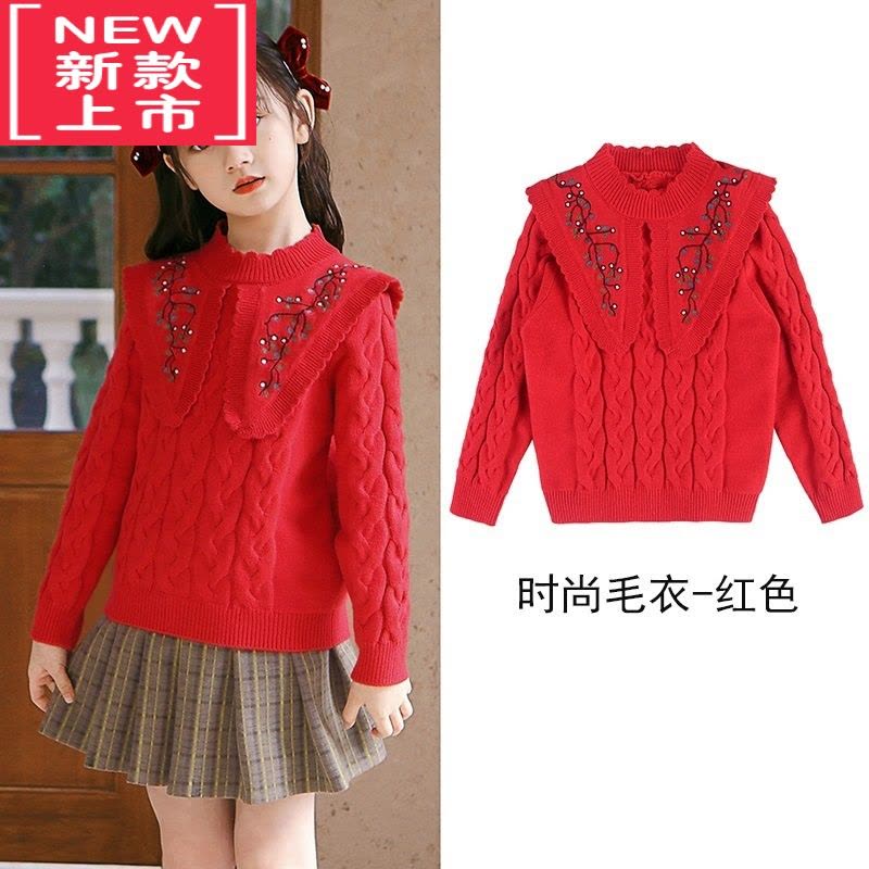可莉允女童毛衣冬装大童红色秋冬儿童新年洋气上衣套装圣诞服装女孩打底图片
