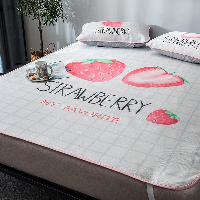 美帮汇冰丝凉席三件套1.8m床夏季双人1.5米可水洗可折叠空调席子1.2 甜心草莓 1.8m（6英尺）床