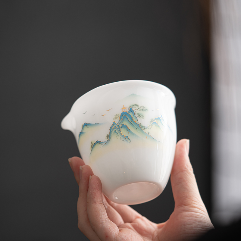 佳德美冰种玉瓷千里江山公道杯分茶器茶具配件高清大图