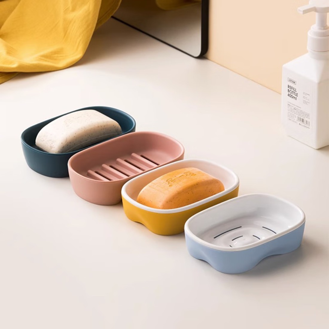 茶花(CHAHUA) 大号双层香皂架盒 墩墩无盖皂盒黄色、蓝色尺寸:15*10.6*3.7高清大图