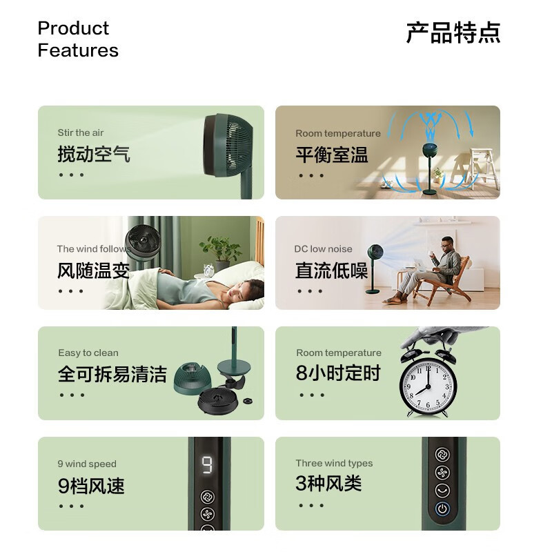 美的(Midea)电风扇变频轻音空气循环扇家用9档风遥控风随温变节能定时空调伴侣扇 FGD24VGR(线下同款)