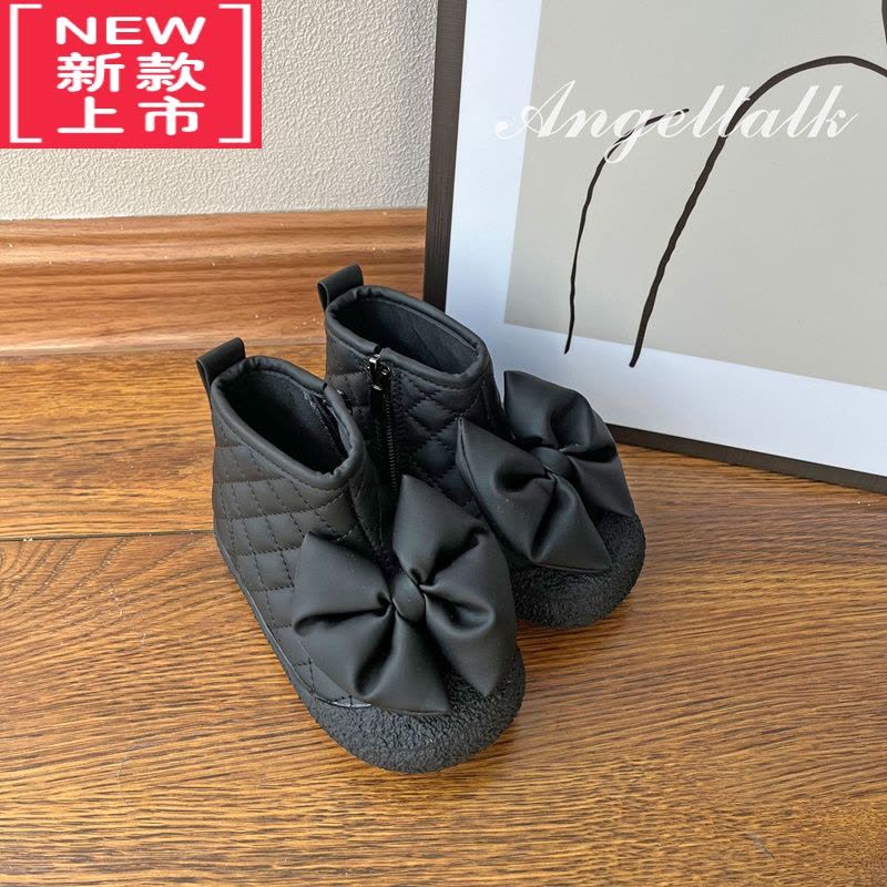 可莉允女童靴子秋冬款2022蝴蝶结单靴加绒公主鞋儿童短靴女宝宝鞋子洋气图片