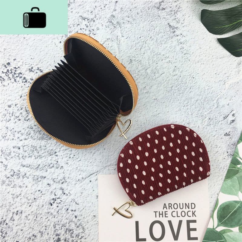 港风少女复古波点卡包薄韩国小巧拉链零钱夹一体包多卡位信用卡套NEW LAKE女士钱包/卡包图片