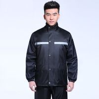 黑色套装[单层+反光条] XL(身高175CM左右) 雨衣雨裤套装电动摩托车专用防水雨衣防暴雨全身成男女款干活雨衣