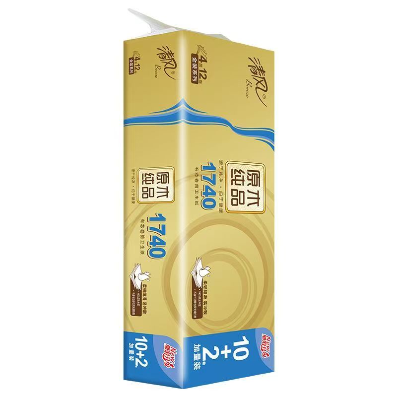 清风 B21C4J2 原木金装有芯卷纸4层145克12卷/提*1提ZC -