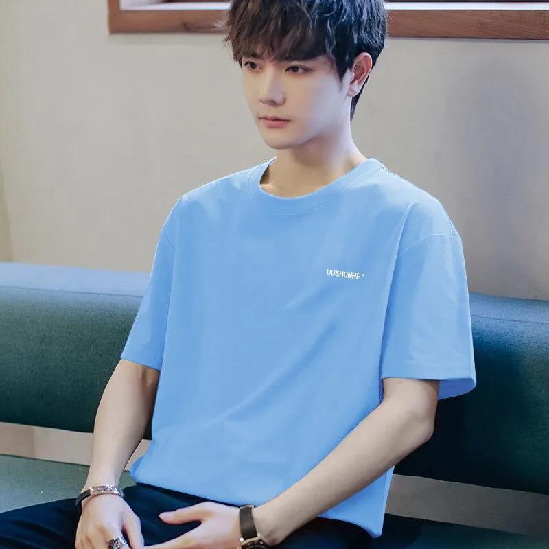 棉质2021新款夏季短袖男士t恤韩版时尚潮流百搭宽松半袖ins潮 莎丞