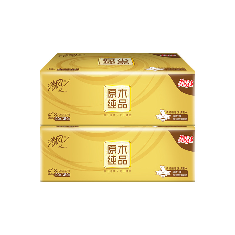 清风金装抽纸3层120抽3包卫生纸餐巾纸家用纸巾高清大图