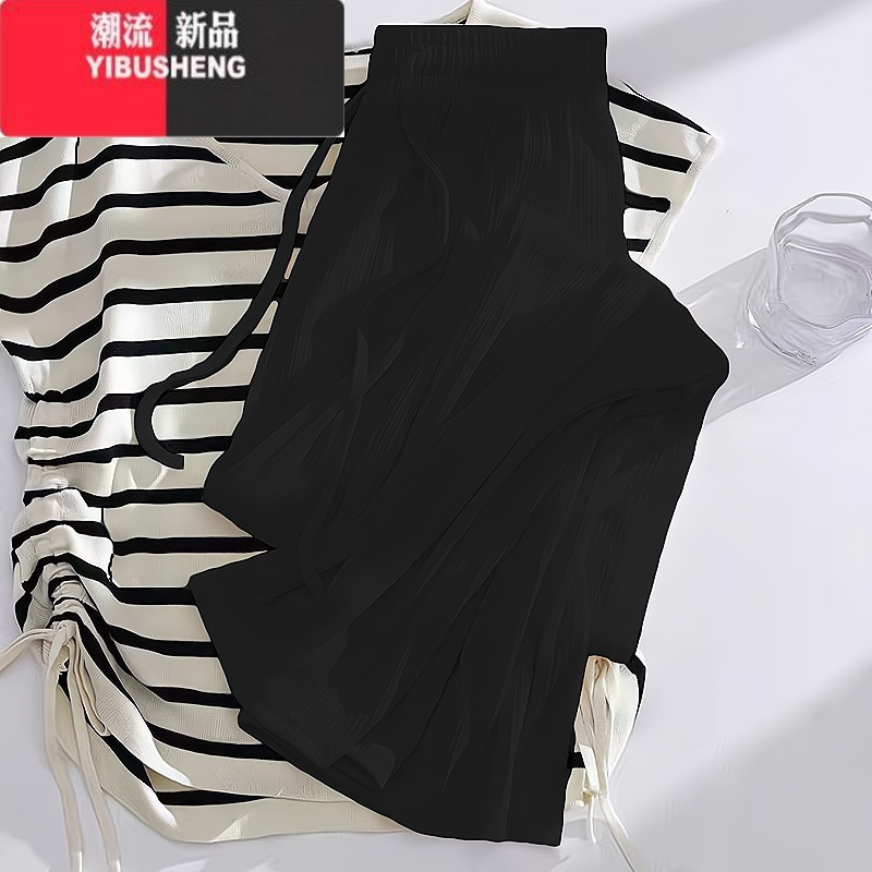 YIBUSHENG单/两件装冰丝阔腿裤女季薄款垂感速干裤休闲防蚊裤子梨型加长