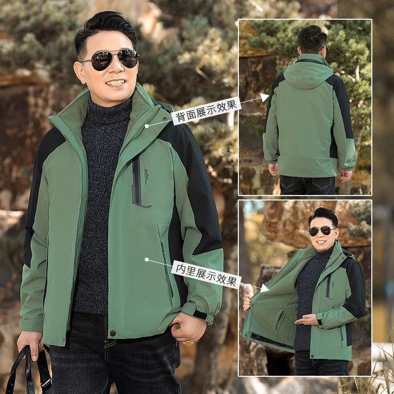 爸爸外套春秋季新款夹克可拆卸中老年人冲锋衣男三合一爷爷上衣服高清大图