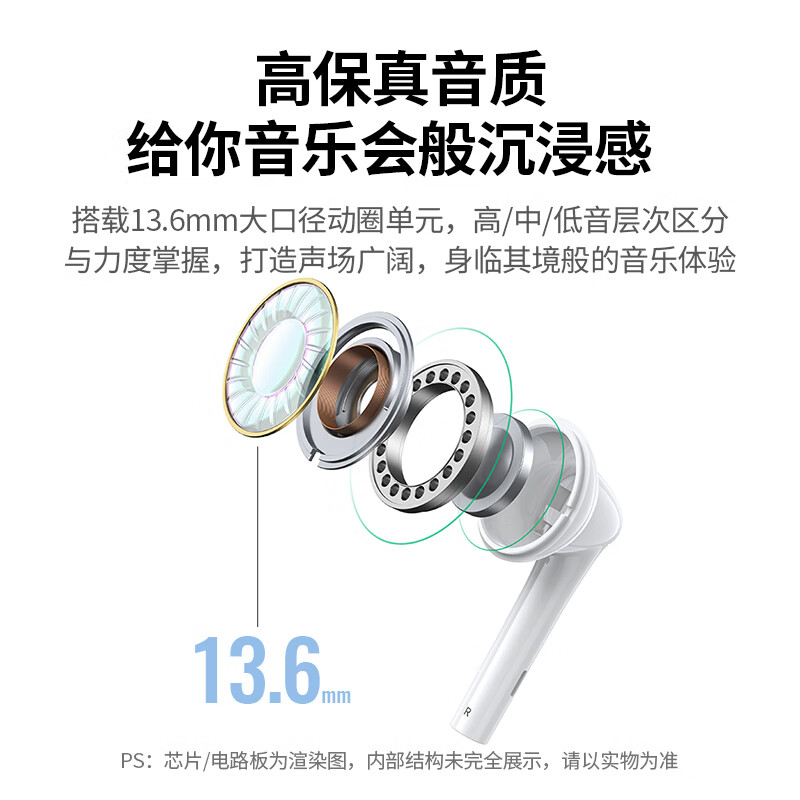 绿联1.2米3.5mm半入耳式有线耳机 白色 EP101/60692 (货期3-6天)高清大图