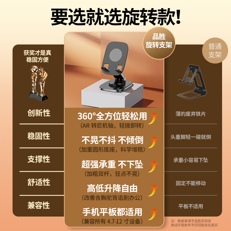 品胜桌面手机支架旋转折叠懒人支架ipad平板电脑看电视视频直播录课支架多功能创意支撑架手机平板 可伸缩支架