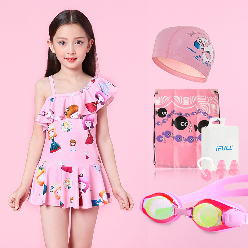 儿童女童泳衣童小童女孩连体可爱公主裙式韩国套装宝宝游泳装视频