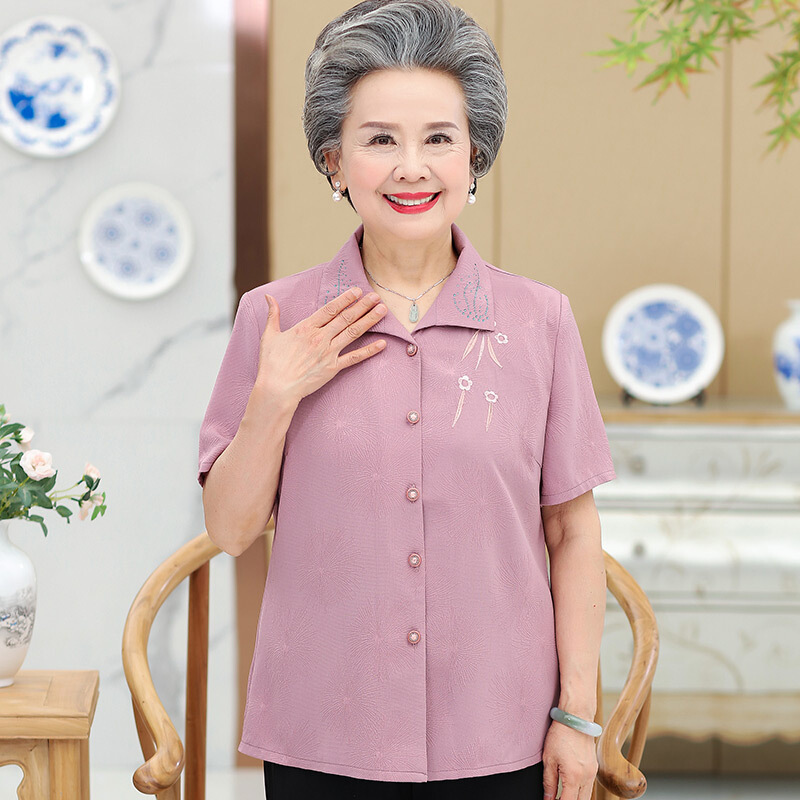 中老年人女装夏装妈妈大码短袖套装60岁70奶奶装长袖上衣老人衣服