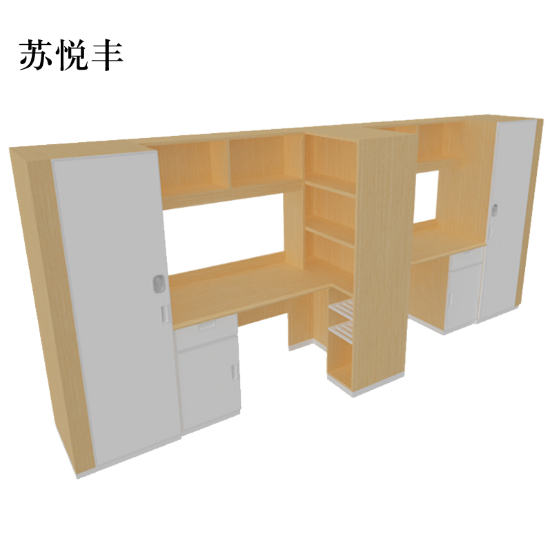 苏悦丰书桌书柜组合一体学习桌二人位3940*600*1730mmA款[工厂现做 7天内发货]