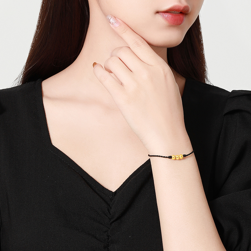 梦金园黄金转运珠小金豆手链女足金小金珠玛瑙手串手饰手环定价新款礼物