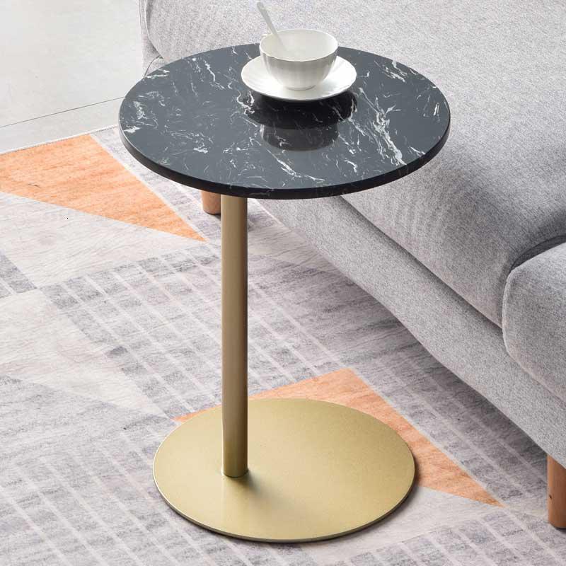 森美人大理石沙发边几轻奢北欧创意铁艺u小茶几圆桌角几户型床头桌边桌c 圆形黑色桌面+金色底座直径40cm+高50cm